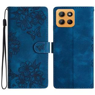 For Motorola Moto G15 Cherry Blossom Butterfly Skin Feel Embossed PU Phone Case(Blue)
