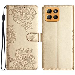 For Motorola Moto G15 Cherry Blossom Butterfly Skin Feel Embossed PU Phone Case(Gold)