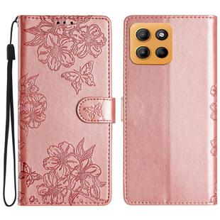 For Motorola Moto G15 Cherry Blossom Butterfly Skin Feel Embossed PU Phone Case(Rose Gold)