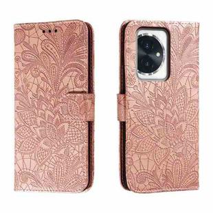 For Honor 100 Lace Flower Embossing Flip Leather Phone Case(Rose Gold)