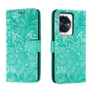 For Honor 100 Lace Flower Embossing Flip Leather Phone Case(Green)