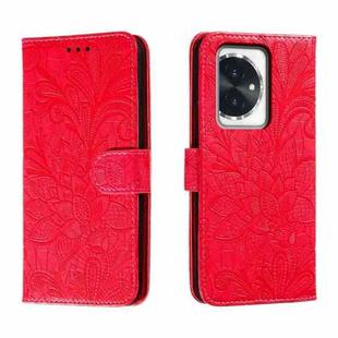 For Honor 100 Lace Flower Embossing Flip Leather Phone Case(Red)