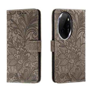For Honor 100 Pro Lace Flower Embossing Flip Leather Phone Case(Grey)