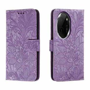 For Honor 100 Pro Lace Flower Embossing Flip Leather Phone Case(Purple)