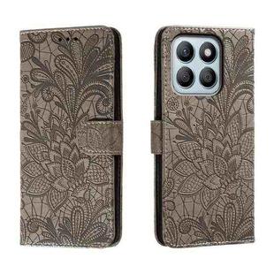 For Honor X8B Lace Flower Embossing Flip Leather Phone Case(Grey)
