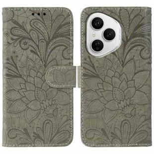 For Honor 400 Pro Global 160.8mm Lace Flower Embossing Flip Leather Phone Case(Grey)