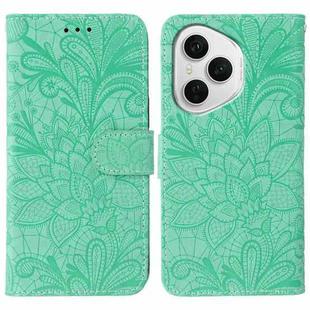 For Honor 400 Pro Global 160.8mm Lace Flower Embossing Flip Leather Phone Case(Green)