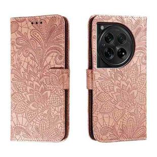 For OnePlus 12 Lace Flower Embossing Flip Leather Phone Case(Rose Gold)