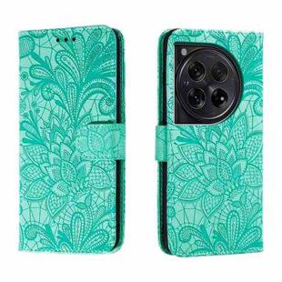 For OnePlus 12 Lace Flower Embossing Flip Leather Phone Case(Green)