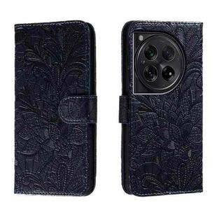 For OnePlus 12 Lace Flower Embossing Flip Leather Phone Case(Dark Blue)