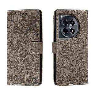 For OnePlus ACE 3 Lace Flower Embossing Flip Leather Phone Case(Grey)