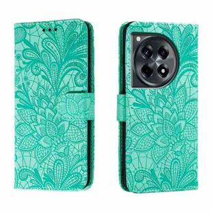 For OnePlus ACE 3 Lace Flower Embossing Flip Leather Phone Case(Green)