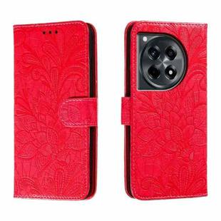 For OnePlus ACE 3 Lace Flower Embossing Flip Leather Phone Case(Red)