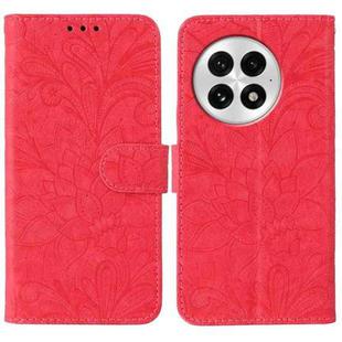 For OnePlus 13 Lace Flower Embossing Flip Leather Phone Case(Red)