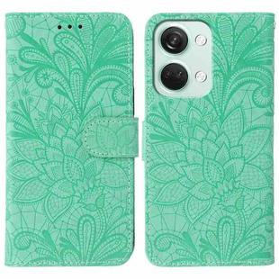 For OnePlus Nord 3 5G / Ace 2V Lace Flower Embossing Flip Leather Phone Case(Green)