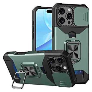 For iPhone 16 Pro Max Camera Shield Card Slot PC+TPU Phone Case(Dark Green)