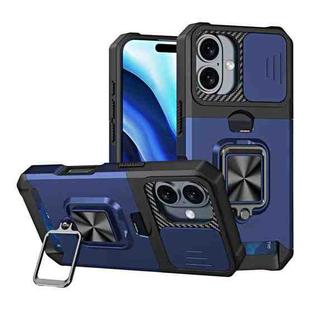 For iPhone 16 Plus Camera Shield Card Slot PC+TPU Phone Case(Blue)