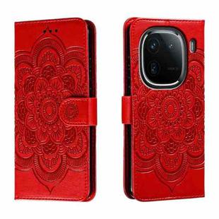 For vivo iQOO 12 Sun Mandala Embossing Pattern Phone Leather Case(Red)