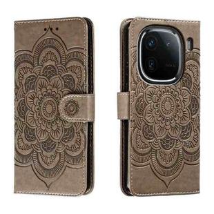 For vivo iQOO 12 Sun Mandala Embossing Pattern Phone Leather Case(Grey)