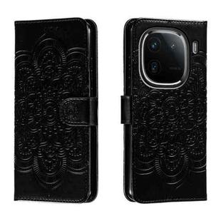 For vivo iQOO 12 Sun Mandala Embossing Pattern Phone Leather Case(Black)