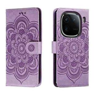 For vivo iQOO 12 Sun Mandala Embossing Pattern Phone Leather Case(Purple)