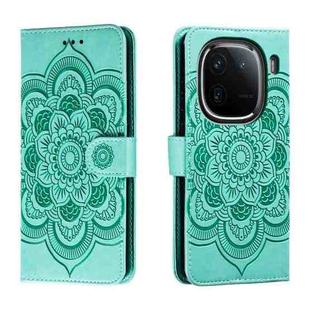 For vivo iQOO 12 Sun Mandala Embossing Pattern Phone Leather Case(Green)