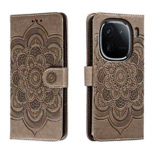 For vivo iQOO 12 Pro Sun Mandala Embossing Pattern Phone Leather Case(Grey)