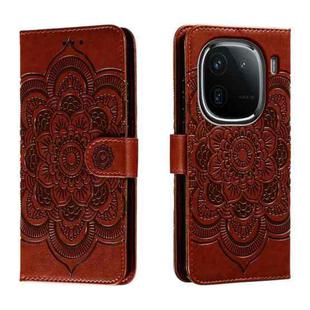 For vivo iQOO 12 Pro Sun Mandala Embossing Pattern Phone Leather Case(Brown)