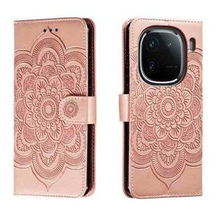 For vivo iQOO 12 Pro Sun Mandala Embossing Pattern Phone Leather Case(Rose Gold)