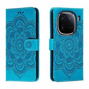 For vivo iQOO 12 Pro Sun Mandala Embossing Pattern Phone Leather Case(Blue)