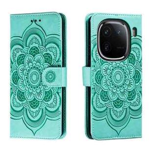 For vivo iQOO 12 Pro Sun Mandala Embossing Pattern Phone Leather Case(Green)