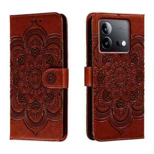 For vivo iQOO Neo8 Sun Mandala Embossing Pattern Phone Leather Case(Brown)