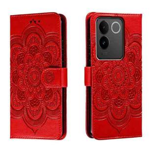 For vivo S17e Sun Mandala Embossing Pattern Phone Leather Case(Red)