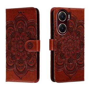 For vivo V29e Sun Mandala Embossing Pattern Phone Leather Case(Brown)
