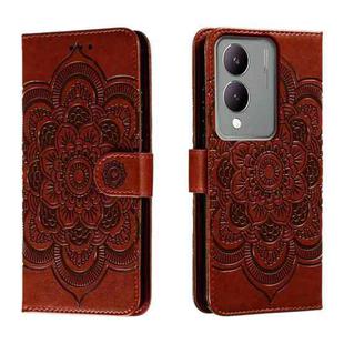For vivo Y17S Sun Mandala Embossing Pattern Phone Leather Case(Brown)