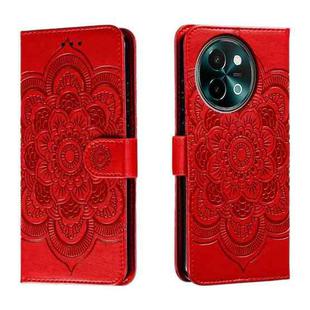 For vivo Y38 Sun Mandala Embossing Pattern Phone Leather Case(Red)