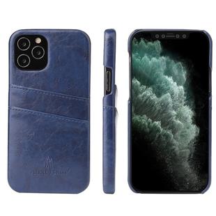 For iPhone 12 Pro Max Fierre Shann Retro Oil Wax Texture PU Leather Case with Card Slots(Blue)