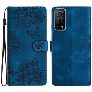 For Xiaomi Mi 10T 5G / 10T Pro 5G Cherry Blossom Butterfly Skin Feel Embossed PU Phone Case(Blue)
