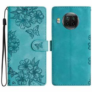 For Xiaomi Mi 10T Lite 5G Cherry Blossom Butterfly Skin Feel Embossed PU Phone Case(Green)