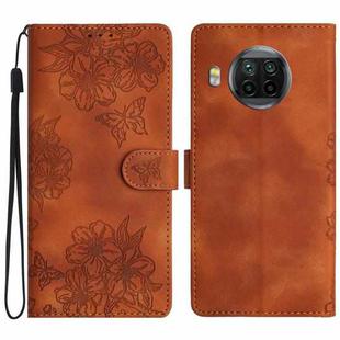 For Xiaomi Mi 10T Lite 5G Cherry Blossom Butterfly Skin Feel Embossed PU Phone Case(Brown)