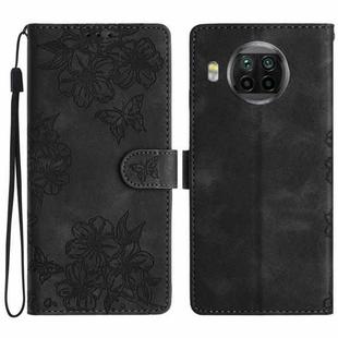 For Xiaomi Mi 10T Lite 5G Cherry Blossom Butterfly Skin Feel Embossed PU Phone Case(Black)