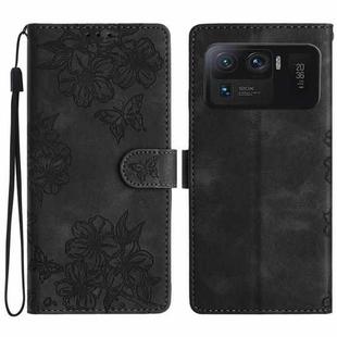 For Xiaomi Mi 11 Ultra Cherry Blossom Butterfly Skin Feel Embossed PU Phone Case(Black)