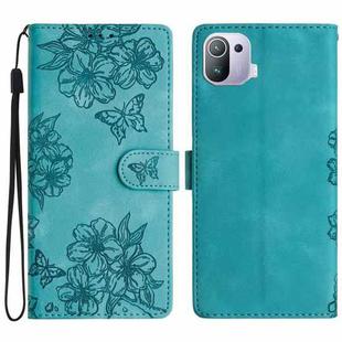 For Xiaomi Mi 11 Pro Cherry Blossom Butterfly Skin Feel Embossed PU Phone Case(Green)