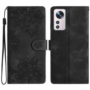 For Xiaomi 12 Lite Cherry Blossom Butterfly Skin Feel Embossed PU Phone Case(Black)