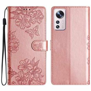 For Xiaomi 12 Lite Cherry Blossom Butterfly Skin Feel Embossed PU Phone Case(Rose Gold)