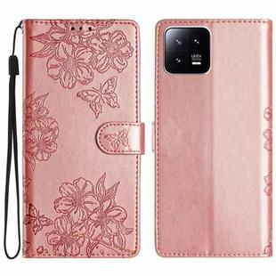 For Xiaomi 13 Pro Cherry Blossom Butterfly Skin Feel Embossed PU Phone Case(Rose Gold)