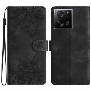 For Xiaomi 13T 5G Cherry Blossom Butterfly Skin Feel Embossed PU Phone Case(Black)