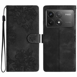 For Xiaomi Poco F6 Pro Cherry Blossom Butterfly Skin Feel Embossed PU Phone Case(Black)