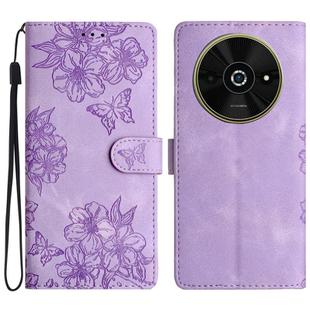 For Xiaomi Poco C61 Cherry Blossom Butterfly Skin Feel Embossed PU Phone Case(Purple)