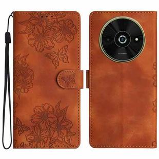 For Xiaomi Poco C61 Cherry Blossom Butterfly Skin Feel Embossed PU Phone Case(Brown)